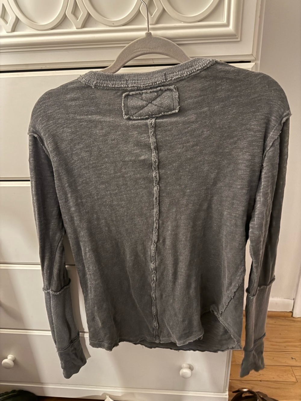 Free people Washed Black Henley Long Sleeve Top - Picture 2 of 2